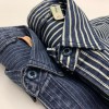 阿美咔叽日系复古风工装衬衫重磅，纯棉竖条纹欧美宽松长袖牛仔衬衣