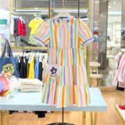 款T+女童短袖连衣裙韩国夏季儿童薄款彩色竖条纹裙子