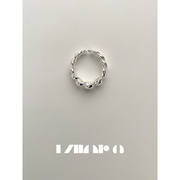 Nior.9S925纯银牛角包开口戒指女 小众极简设计感麻花纹理食指指