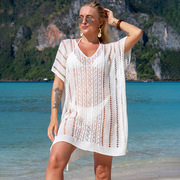 火凤凰-慕欧美跨境白色镂空针织衫性感度假沙滩比基尼罩衫衣泳衣