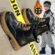 男童马丁靴秋冬季2024靴子黑色加绒保暖儿童棉鞋男孩潮酷皮靴