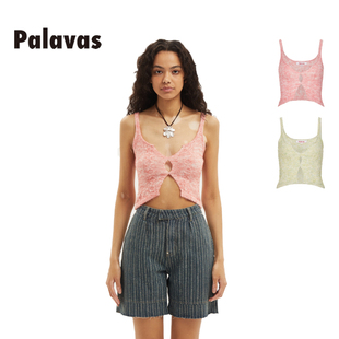 Palavas糖果金银纱背心吊带露肩无袖针织女装镂空夏上衣小众设计