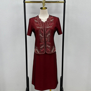 喜婆婆婚礼礼服品牌大码结婚红色旗袍两件套高端喜服胖妈妈连衣裙
