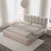 意式棉花糖双人床羊羔绒白色主卧泡芙床，法式奶油风布艺床高端大床