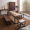 胡桃色榆木茶桌椅组合新中式，茶室明清仿古禅意简约泡茶台椅凳整套