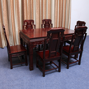 东阳红木餐桌长方形，非洲酸枝木餐桌椅组合实木新中式小户型餐台