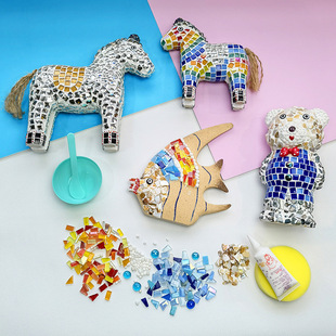儿童动物马手工马赛克diy材料包 亲子幼儿园创意摆件益智玩具摆件
