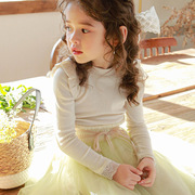2023春韩国童装女童洋气飞袖蕾丝花边长袖打底衫纯棉弹力T恤