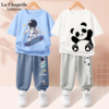 拉夏贝尔男童夏季套装，2024童装小童夏装运动男孩，儿童熊猫衣服