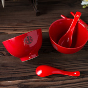 碗筷套装礼盒装送礼结婚用的红碗红筷子，结婚碗红色一对陶瓷碗筷