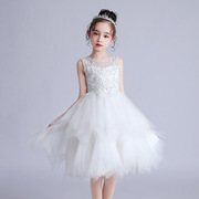 公主韩版蓬蓬裙夏网纱裙女花童装，演出服中大童，白色晚礼服儿童礼服