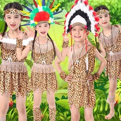 非洲鼓儿童演出服印第安人土著人幼儿园原始人猎人表演服野人服装