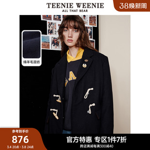 TeenieWeenie小熊奥莱秋冬绵羊毛牛角扣大衣女