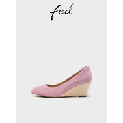 fed坡跟高跟鞋2023年春季女鞋浅口法式粉色单鞋R0225-YAC030