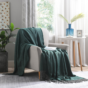 秋冬季保暖盖毯客厅沙发毯呢子面料墨绿色简约现代酒店床尾搭巾