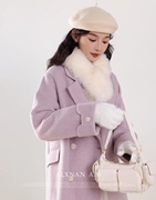 防风保暖百搭外套高级中长款大衣浅紫色大衣新中式秋冬气质西装领