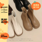 自然卷弹力裸靴2023年韩版瘦瘦靴单靴马丁靴春秋平底短靴子女