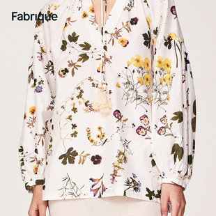 fabrique花卉印花插肩灯笼，袖衬衫2023夏季精致设计感上衣女