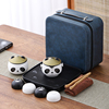 熊猫旅行功夫茶具套装家用简约泡茶壶陶瓷茶杯户外露营便携式茶盘