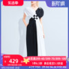aui设计感黑白撞色连衣裙女2024夏小众(夏小众)气质，v领收腰褶皱中长裙