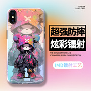 苹果x手机壳苹果xr适用xs创意外壳多彩熊镭射壳iPhonexsmax保护套硅胶女款潮流个性防摔高级感潮牌男款