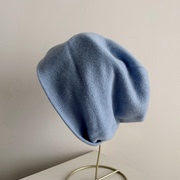 浅蓝色深蓝色加厚冷帽堆堆帽套头帽羊毛针织毛线帽女士男士双层
