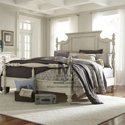 美式实木简约1.8米婚床 卧室家具法式复古做旧双人柱子主卧床定制