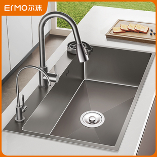 灰SUS304厨房水槽大单槽洗菜盆水池不锈钢家用台下盆洗碗洗手