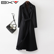 bxv山羊绒大衣女黑色双面羊绒，外套2024春季双面呢高端品牌潮