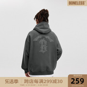 boneless弧形字母logo贴布绣帽衫，美式高街潮牌宽松休闲连帽卫衣男