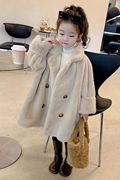 冬季女童仿水貂毛大衣，皮毛一体韩版洋气，保暖加厚毛毛皮草外套