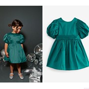 英国NEXT童装 24夏女童女宝蓝绿色伴娘服泡泡袖连衣裙 洋装