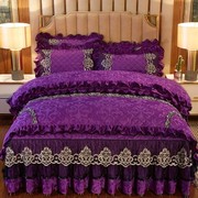 欧式天鹅绒床裙式四件套夹棉加厚床套床罩4件套被套1.8米床上用品