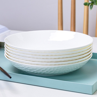 饭盘景德镇骨瓷餐具菜盘家用陶瓷盘水立方，创意浮雕纯白家用盘子