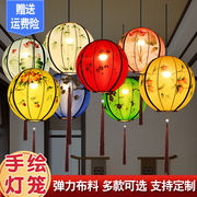 中式飞碟圆形布艺吊灯，火锅店茶楼酒店古典星球，灯具仿古手绘红灯笼