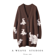 花开几何北欧设计师系列，纯山羊绒开衫套头，针织毛衣套装