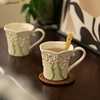 法式复古浮雕铃兰花马克杯子，咖啡杯牛奶杯情侣陶瓷手绘釉下彩
