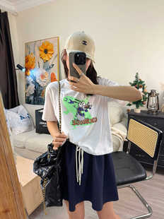 佐伊 韩国设计短袖t恤女夏季荧光色卡通印花短款纯棉上衣