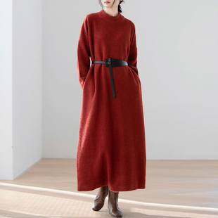 美！高级订制气质显肤白新年红羊毛圈圈袍子连衣裙原创秋冬款宽松