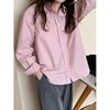 韩版宽松粉色衬衫女春秋季设计感小众，打底叠穿长袖外套简约上衣