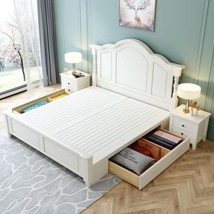 新疆美式轻奢实木床1.8m主卧简欧式双人床现代简约白色公主床