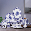 碗碟套装景德镇陶瓷器58头骨瓷餐具，套装中式釉中彩青花瓷陶瓷餐具
