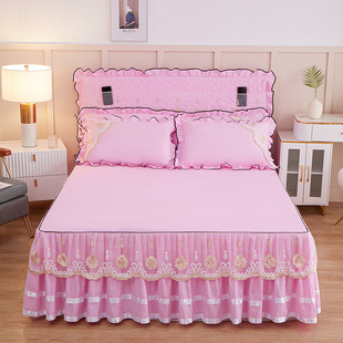 4sz0韩版床裙床罩磨毛纯色蕾丝，床垫套单件婚庆公主床单1.8米!