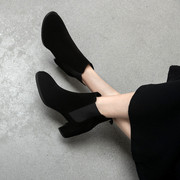 韩版女短靴高跟牛皮40-43大码秋冬靴时装靴单靴大号短筒女靴