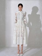 越南设计师春蕾丝刺绣衬衫裙白色长袖连衣裙名媛风小礼服