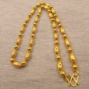越南沙金项链男士镀24K黄金大金链子粗不掉色 圆珠橄榄男黄金项链