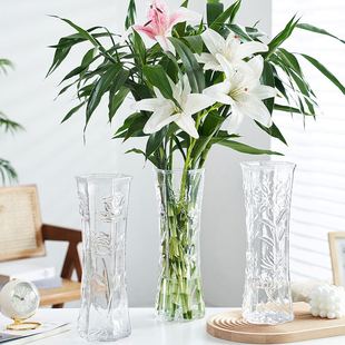 两件套网红特大号玻璃，花瓶透明水养富贵竹花瓶，客厅落地插花瓶