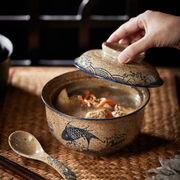 日式家用复古碗陶瓷面碗泡面碗带盖学生宿舍汤碗瓷碗加热个人专用