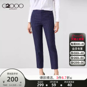 G2000女装藏青色竖条纹裤女商务直筒宽松休闲西裤