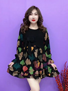 韩版玫瑰花拼接假两件连衣裙女士，秋季宽松圆领，长袖气质显瘦娃娃裙